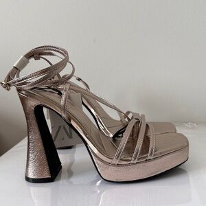 Zara Shimmering Bronze Strappy Heels